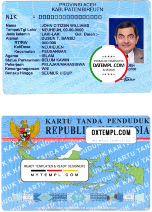 editable template, Indonesia ID template in PSD format (2016 - present)