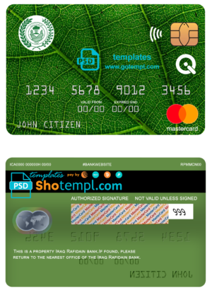 editable template, Iraq Rafidain bank mastercard, fully editable template in PSD format