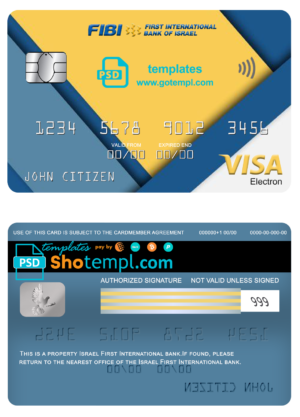 editable template, Israel First International bank visa electron card, fully editable template in PSD format