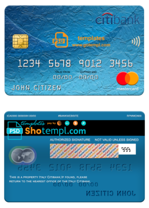 editable template, Italy Citibank mastercard, fully editable template in PSD format