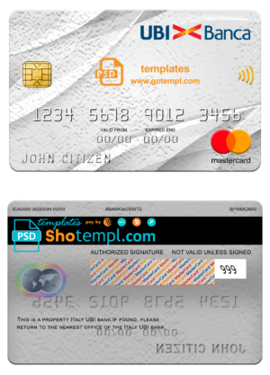 editable template, Italy UBI bank mastercard, fully editable template in PSD format