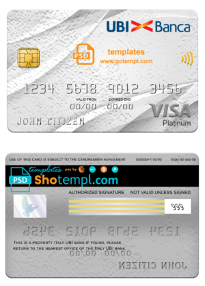 editable template, Italy UBI bank visa platinum card, fully editable template in PSD format