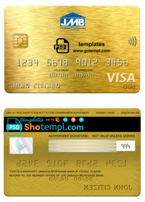 editable template, Jamaica Mortgage bank visa gold card, fully editable template in PSD format
