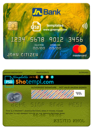 editable template, Jamaica National bank mastercard, fully editable template in PSD format