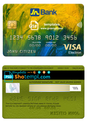 editable template, Jamaica National bank visa electron card, fully editable template in PSD format