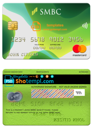 editable template, Japan Sumitomo Mitsui Banking Corporation (SMBC) bank mastercard, fully editable template in PSD format