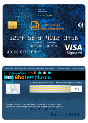 editable template, Jordan Bank of Jordan visa signature card, fully editable template in PSD format
