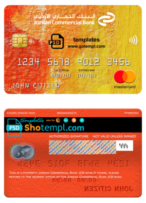 editable template, Jordan Commercial Bank JCB bank mastercard, fully editable template in PSD format