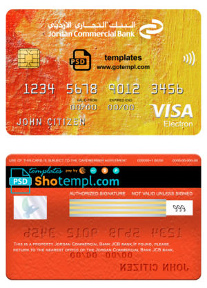 editable template, Jordan Commercial Bank JCB bank visa electron card, fully editable template in PSD format