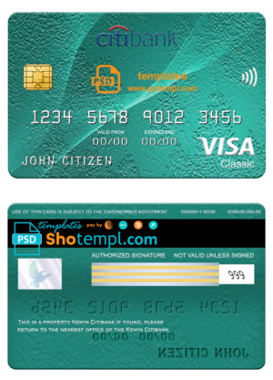 editable template, Kenya Citibank visa classic card, fully editable template in PSD format