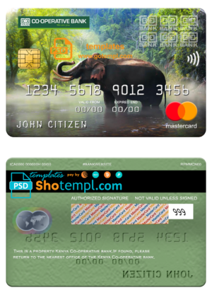 editable template, Kenya Co-operative bank of Kenya mastercard, fully editable template in PSD format