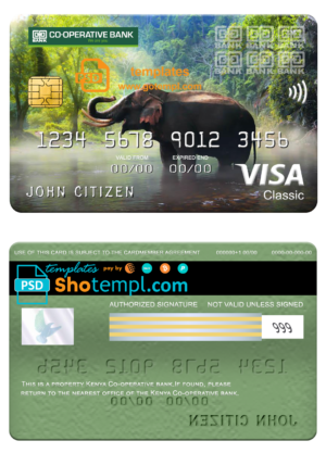 editable template, Kenya Co-operative bank of Kenya visa classic card, fully editable template in PSD format