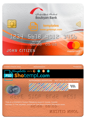 editable template, Kuwait Boubyan bank mastercard, fully editable template in PSD format