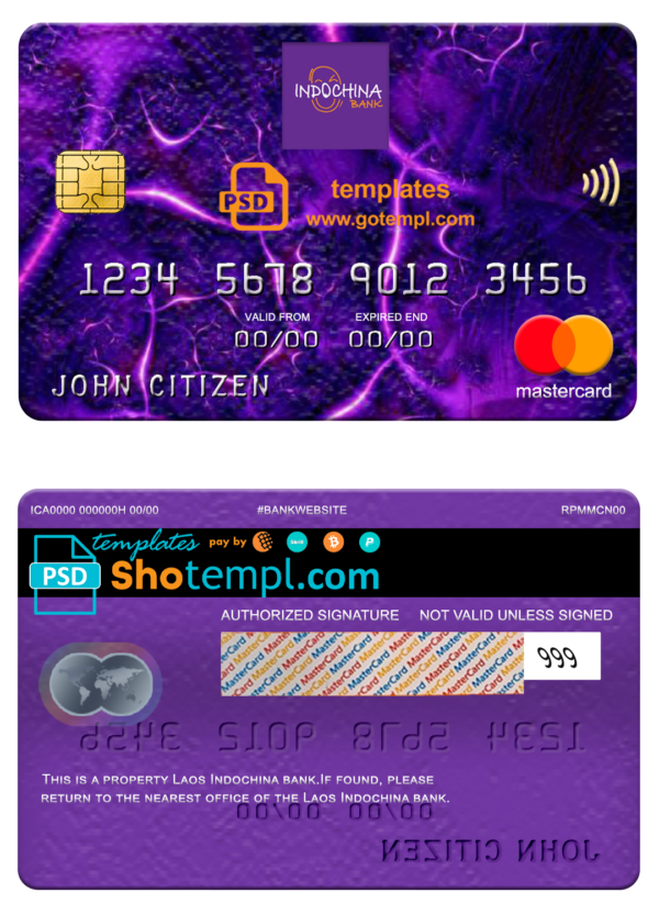 editable template, Laos Indochina bank mastercard, fully editable template in PSD format