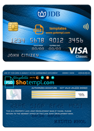 editable template, Laos Joint Development Bank (JDB) visa classic card, fully editable template in PSD format