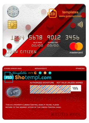 editable template, Liberia Central bank mastercard, fully editable template in PSD format