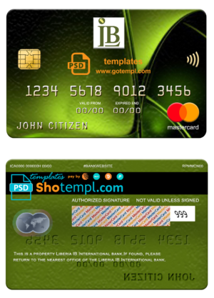 editable template, Liberia IB International bank mastercard, fully editable template in PSD format
