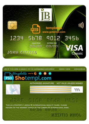editable template, Liberia IB International bank visa classic card, fully editable template in PSD format