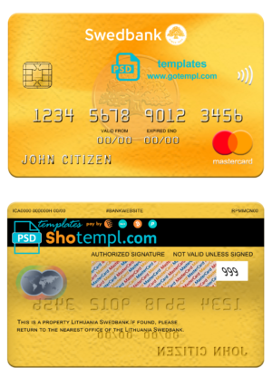 editable template, Lithuania Swedbank mastercard, fully editable template in PSD format
