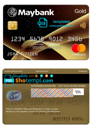 editable template, Malaysia Maybank mastercard gold, fully editable template in PSD format