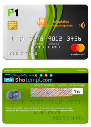 editable template, Malaysia Packet 1 Network bank mastercard, fully editable template in PSD format