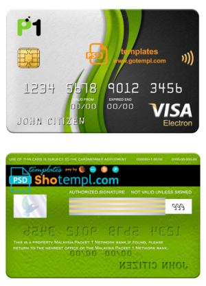 editable template, Malaysia Packet 1 Network bank visa electron card, fully editable template in PSD format