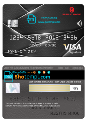 editable template, Malaysia Public bank visa signature card, fully editable template in PSD format
