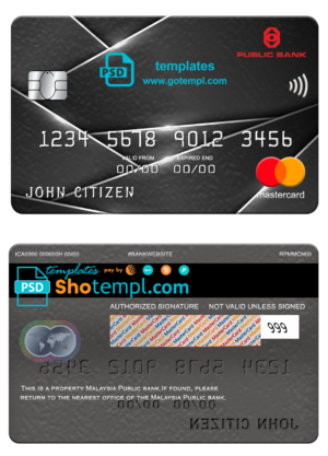editable template, Malaysia Public bank mastercard, fully editable template in PSD format