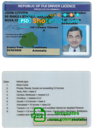 editable template, Fiji driving license template in PSD format, fully editable