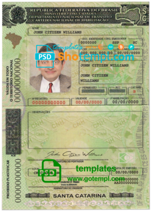 editable template, Brazil (Santa Catarina) driving license template in PSD format