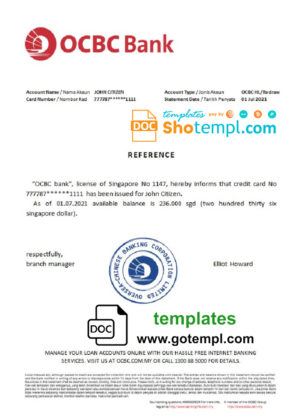 editable template, Singapore OCBC Bank bank reference letter template in Word and PDF format