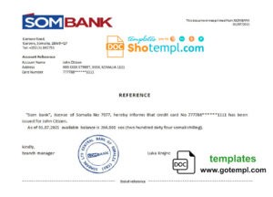 editable template, Somalia Sombank bank reference letter template in Word and PDF format