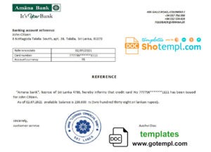 editable template, Sri Lanka Amana Bank bank reference letter template in Word and PDF format