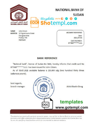 editable template, Sudan National Bank of Sudan bank account balance reference letter template in Word and PDF format