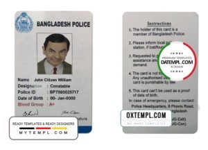 editable template, Bangladesh police ID template in PSD format, completely editable