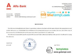 editable template, Russia Alfa Bank bank reference letter template in Word and PDF format