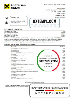 editable template, Romania Raiffeisen bank statement template in Excel and PDF format (in Romanian language)