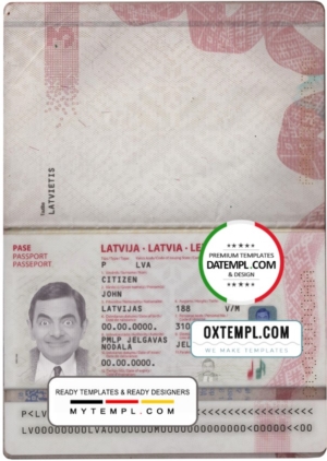editable template, Latvia passport template in PSD format, fully editable (2015 - present)