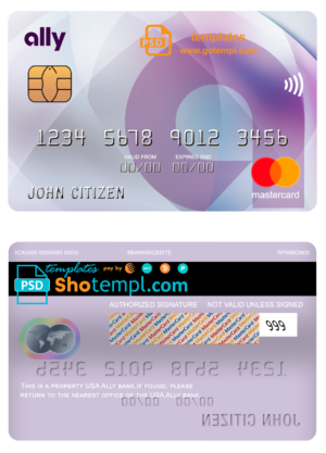 editable template, USA Ally bank mastercard fully editable template in PSD format