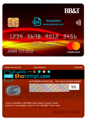 editable template, USA BB&T Corp. bank mastercard fully editable template in PSD format