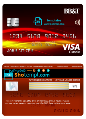 editable template, USA BB&T Corp. bank visa classic card fully editable template in PSD format