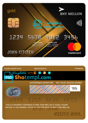 editable template, USA Bank of New York Mellon mastercard gold  fully editable template in PSD format