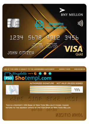 editable template, USA Bank of New York Mellon visa gold card fully editable template in PSD format