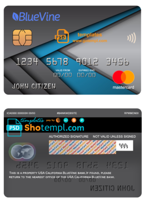 editable template, USA California BlueVine bank mastercard fully editable template in PSD format