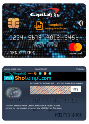 editable template, USA Capital One bank mastercard fully editable template in PSD format
