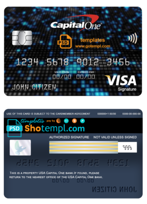 editable template, USA Capital One bank visa signature card fully editable template in PSD format