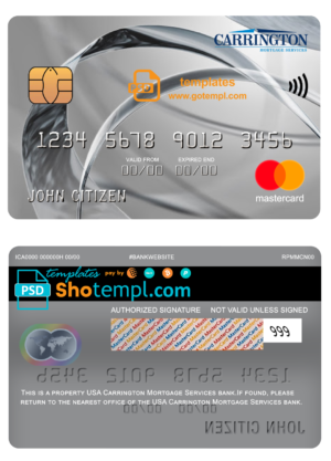 editable template, USA Carrington Mortgage Services bank mastercard fully editable template in PSD format