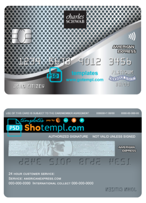 editable template, USA Charles Schwab &amp; Co bank American Express card fully editable template in PSD format