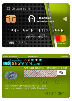 editable template, USA Citizens bank mastercard fully editable template in PSD format