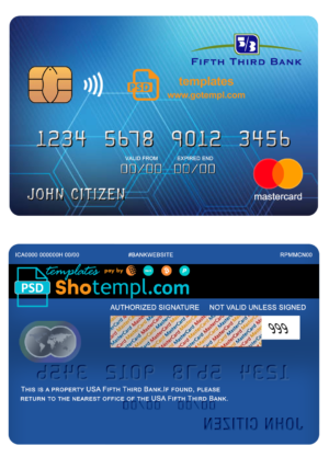 editable template, USA Fifth Third bank mastercard fully editable template in PSD format